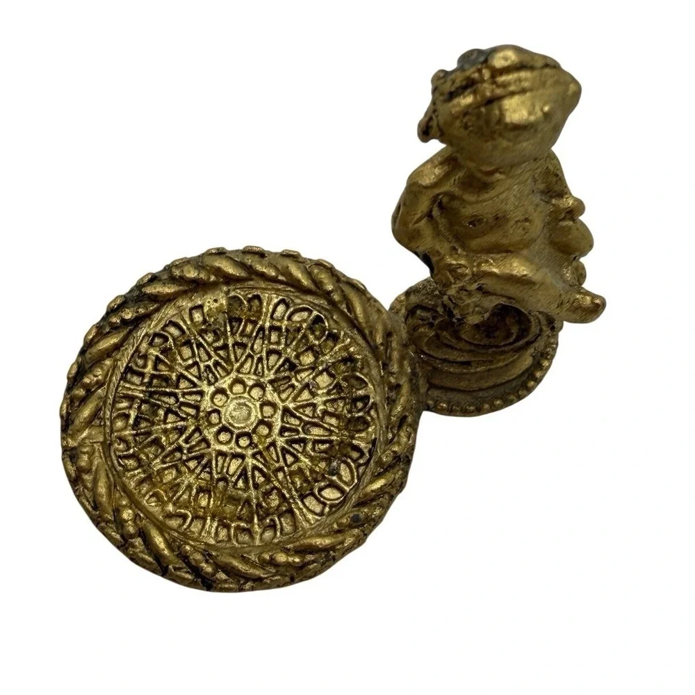 Vintage Bohemia Glass Cut Crystal Trinket Box Ormolu Lid + Cherub Figurine